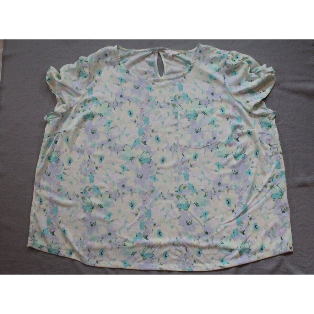 LC Lauren Conrad Women's Top Plus Size 4X Sheer Green Floral Short Sleeve